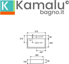 Lavandino da appoggio rettangolare in ceramica bianca | Litos-250 - KAMALU