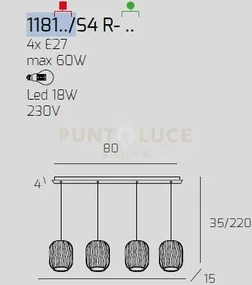 Sospensione bianco 4 luci rettangolare vetri 2x tr + 2x am 1181bi-s...