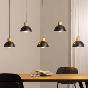 EMIBIG LIGHTING Lampada a sospensione Seco, lunghezza 116 cm, nero, metallo/legno, a 5 luci.