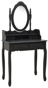Tavolo da trucco con sgabello nero 75x69x140 cm legno paulownia