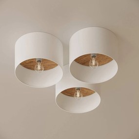 SOLLUX LIGHTING Plafoniera Telesto, bianca, Ø 35 cm, tessuto, legno, acciaio