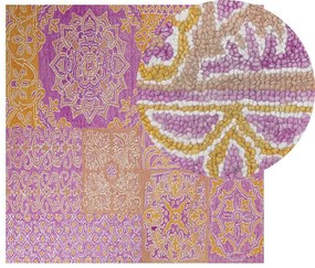 Tappeto lana rosa e giallo 200 x 200 cm AVANOS Beliani