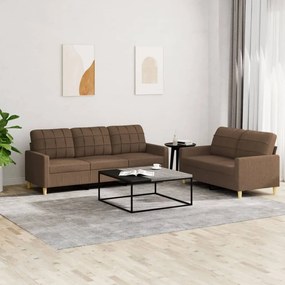 Set Di Divani 2 Pz Con Cuscini Marrone İn Tessuto /