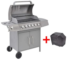Griglia Barbecue A Gas 6+1 Fornelli Argento /