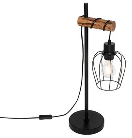 Lampada da tavolo rustica nera con legno - Stronk