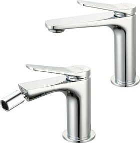 Set rubinetti lavabo e bidet in ottone cromo con piletta click clack linea Sound