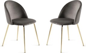 Sedia da pranzo in velluto Grigio Scuro e gambe metallo Oro - VENEZIA 2 sedie