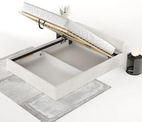 Letto matrimoniale imbottito color crema con contenitore e rete inclusi 160x200 cm Solvo – Maison de Rêve