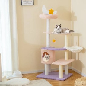 Costway Albero per gatti carino da interno con pali graffiati rivestiti di sisal, Torre per gatti multilivello Viola