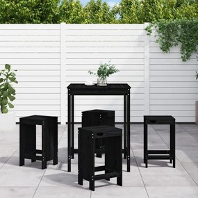 Set Bar Da Giardino 5 Pz Nero İn Legno Massello Di Pino /