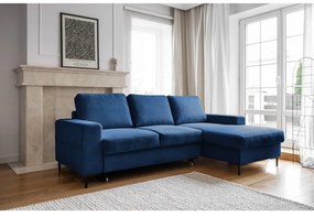 Divano letto angolare in velluto a coste blu scuro (angolo destro) Lofty Lilly - Miuform