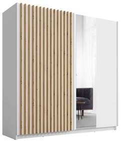 Armadio 200x200h Cm 2 Ante Scorrevoli Con Specchio Bianco Listelli Rovere Dalia
