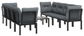 Set Salotto da Giardino 9 pz Nero e Grigio in Polyrattan