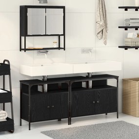Set di mobili da bagno  3 pezzi rovere nero legno ingegnerizzato