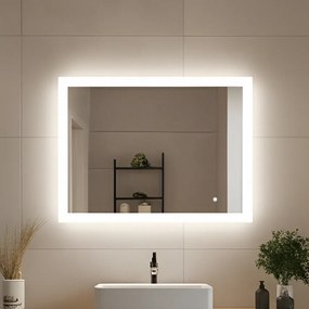 Specchiera rettangolare da bagno con luce LED 80x60\100x70\120x70\60x80\70x100\70x120 cm con Dual color, Interruttore tattile