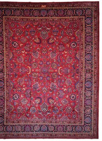 Mashad Tappeto 470 x 370 Rosso (Iran) Annodato A Mano