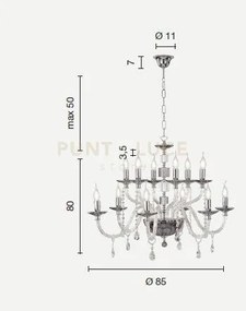 Lampadario livia 12 luci bianco- trasparente e cromo attacco e14 d....