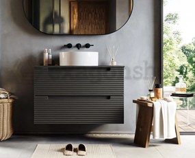 Mobile bagno grigio scuro 80x45 Mango due cassetti soft close con lavabo tondo da appoggio in ceramica lucida