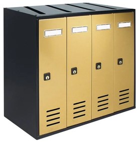 Casellario postale condominiale ALUBOX  Cubo 4 posti formato rivista in acciaio oro opaco L 43 x P 25 x H 38.5 cm