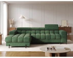 Divano angolare verde allungabile/con contenitore (con penisola a sinistra/con chaise lounge) con rivestimento in bouclé Felro – ELTAP