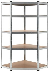 Scaffale Angolare 5 Ripiani Argento Acciaio E Legno Multistrato /