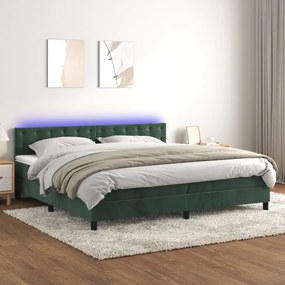 Letto A Molle Con Materasso E Led Verde Scuro 200x200cm Velluto /