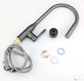 Rubinetto da cucina EYN KS15174 da piano con doccetta estraibile multigetto, bocca girevole e più finiture — Bianco