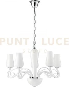 Lampadario angel bianco e cromo 5 luci attacco e14 64x120cm vetro s...
