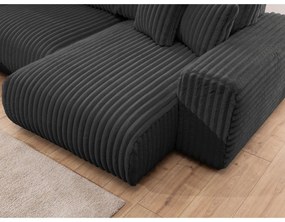 Divano angolare grigio scuro (con penisola a sinistra/a U) rivestito in velluto a coste Justin – Ropez