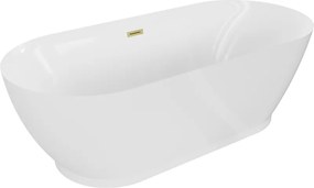 Mexen Roxy vasca da bagno autoportante 180 x 85 cm, bianca, troppo pieno oro spazzolato - 51201808500-55
