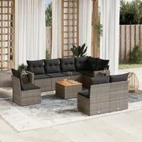 Set Divano da Giardino 9 pz con Cuscini Grigio in Polyrattan 3224604