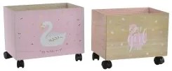 Scatola Decorativa DKD Home Decor Multicolore Naturale Rosa chiaro Legno Cigno 39 x 26 x 31 cm