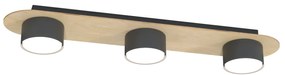 Plafoniera 3 Luci Freya In Acciaio Nero E Legno Naturale Diffusore A Cilindro