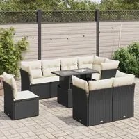 Set Divani da Giardino 9 pz con Cuscini Nero in Polyrattan 3326177