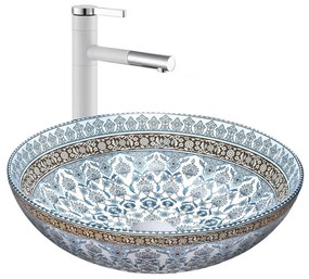 REA-U0267 - Lavabo da appoggio ARTE Ø 40 cm in ceramica con motivo ornamentale