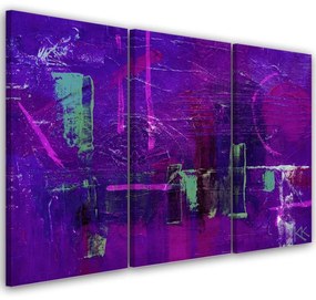 Quadro su tela 3  pannelli, Astrazione dipinta a mano viola  Dimensioni Tappeti 60x40