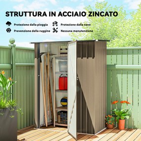 Capanno Porta Attrezzi 142x86x189 cm con Tetto Inclinato e Porta Bloccabile in Metallo Marrone...