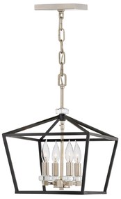 Lampadario Industrial Nordico Stinson Acciaio Nero E Nichel Lucido 4 Luci E14