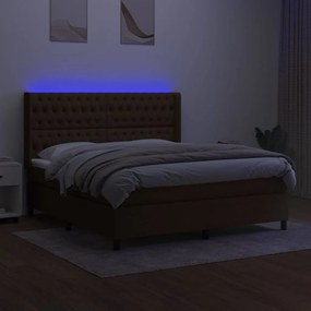 Letto a molle materasso e led marronescuro 180x200cm in tessuto