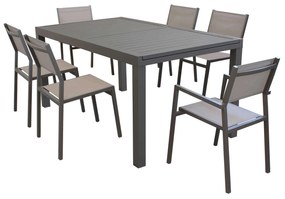 DEXTER - set tavolo in alluminio cm 160/240 x 90 x 75 h con 4 sedie e 2 poltrone Aulus