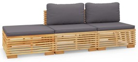 Set Divani da Giardino 3 pz con Cuscini Legno Massello di Teak