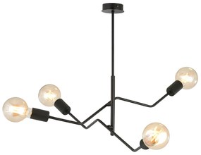 Sospensione Industrial 4 Luci Febe In Acciaio Nero E Bracci Regolabili