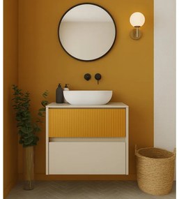 Mobile da bagno sospeso sotto lavabo L 59.5 x H 50 x P 45.5 cm beige laccato opaco, 2 cassetti Niwa