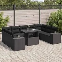 Set Divani da Giardino 10pz con Cuscini in Polyrattan Nero 3326856