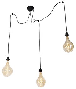 Lampada a sospensione nera 3 luci con LED oro dimmerabile - Cava Luxe