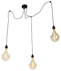 Lampada a sospensione nera 3 luci con LED oro dimmerabile - Cava Luxe