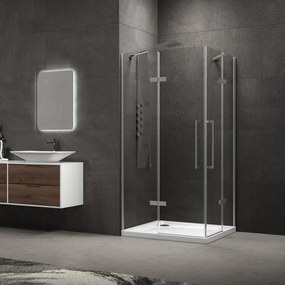 Kamalu - Cabina doccia porte battenti 130x130 finitura in acciaio spazzolato | KT1000AS