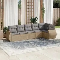 Set Divano da Giardino 6 pz con Cuscini Beige in Polyrattan 3221388