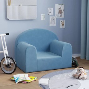 Divano Per Bambini Blu İn Morbido Peluche /