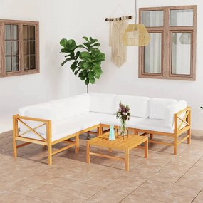 Set divani da giardino 6pz cuscini crema legno massello di teak